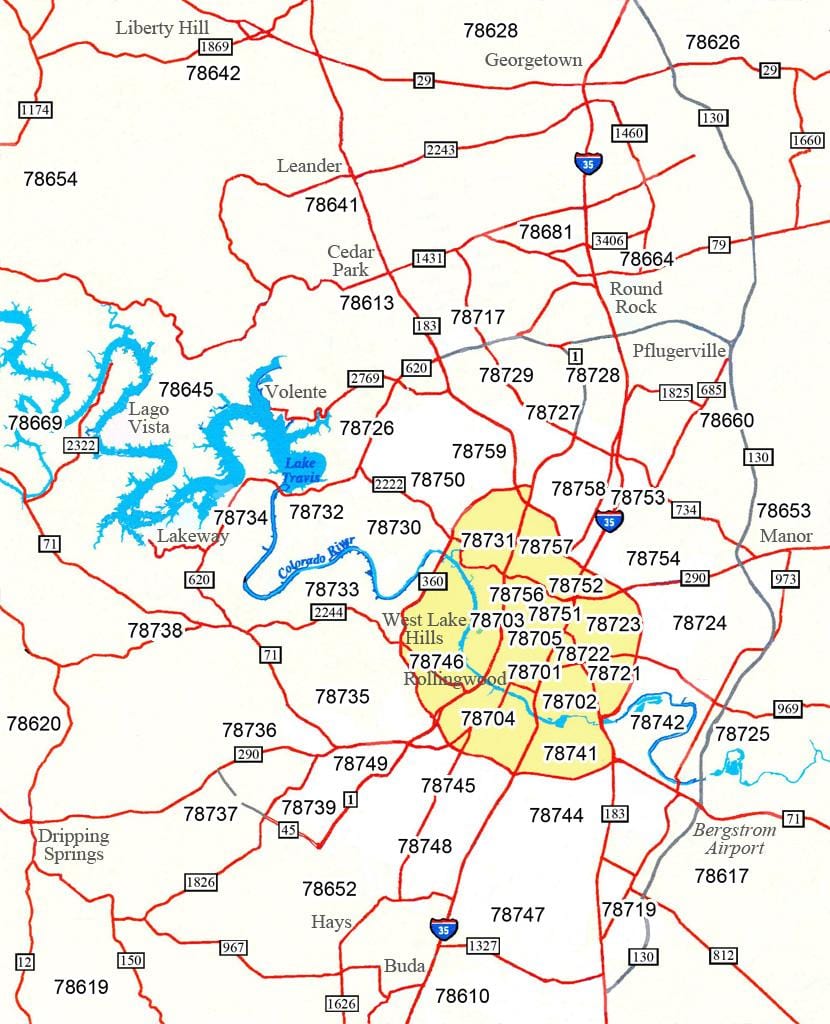 código postal mapa Austin