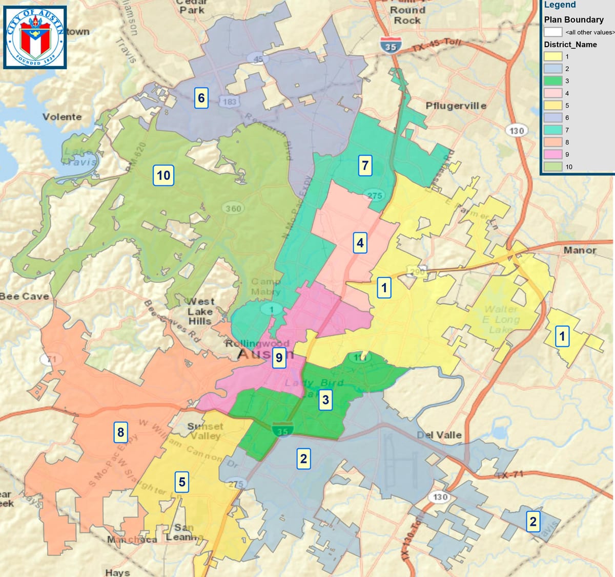 mapa de Austin concello provincia