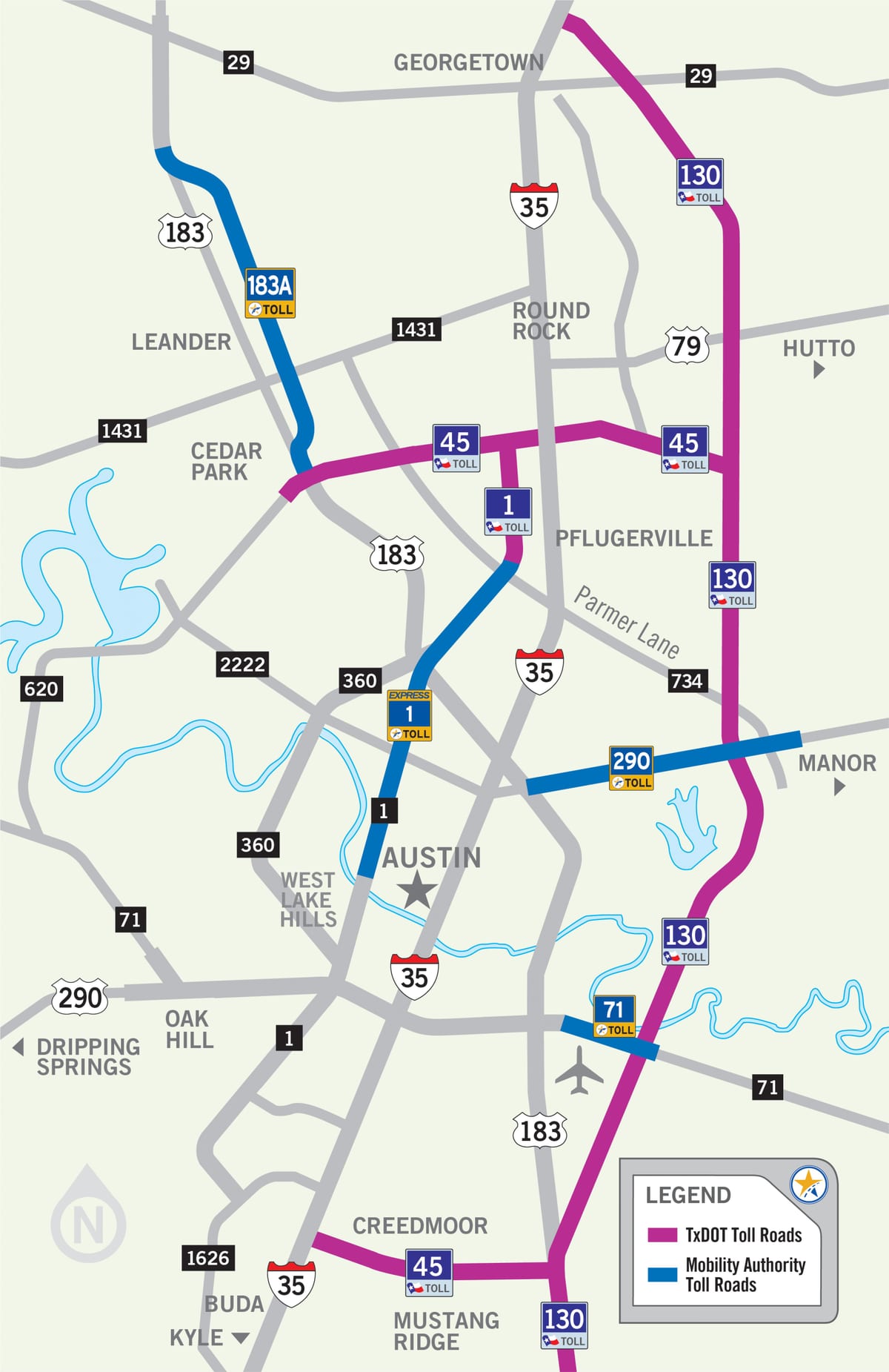mapa de Austin estrada de peaxe
