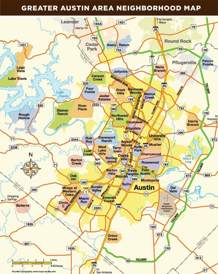 mapa de Austin Tx área